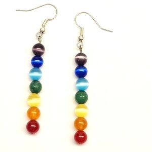 Rainbow Cat's Eye Beaded Earrings